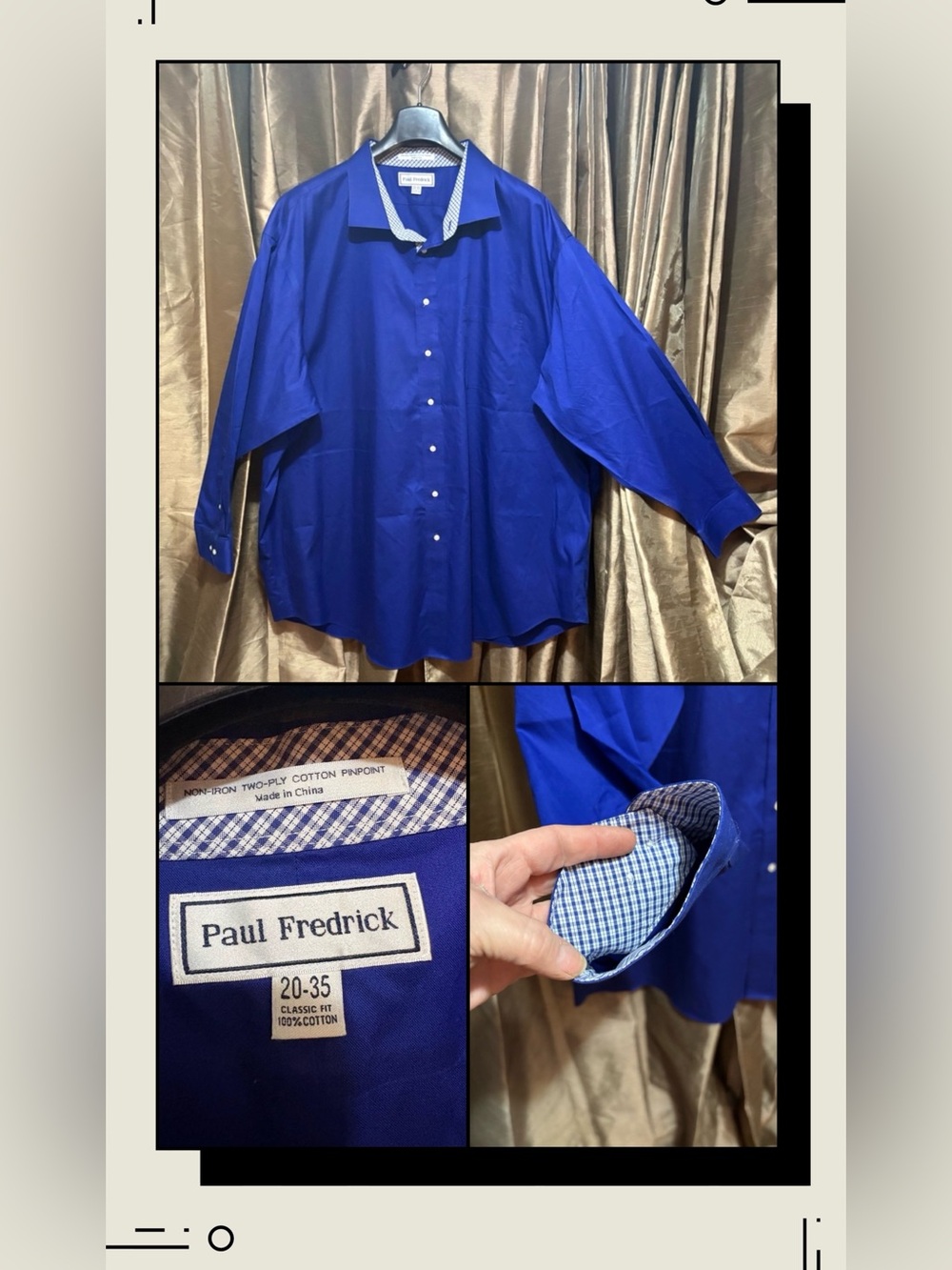 Paul Fredrick Royal Blue Dress Shirt with Checked Collar Lining #1768